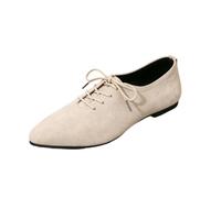Women's Flat Dirndl Trainers Upper Side Lacing Round Toe, beige, 7 UK
