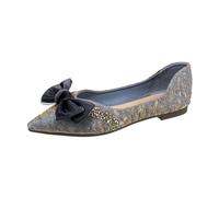 Women's Flat Doll Single Shoes Ballet Lace Bow Knot Shiny Strap Loafer Pointed Toe Shallow Mouth Soft Bottom Lightweight Slides Temperament Design Style Daily Dating Commuting Sandal (Blue, 4)