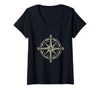 Women's Flat Earth Compass Headings North Star Polar Meme V-Neck T-Shirt, Black, X-Large