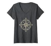 Women's Flat Earth Compass Headings North Star Polar Meme V-Neck T-Shirt, Dark Heather Grey, X-Large