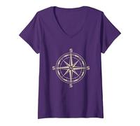 Women's Flat Earth Compass Headings North Star Polar Meme V-Neck T-Shirt, Purple, X-Large