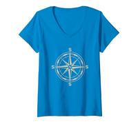 Women's Flat Earth Compass Headings North Star Polar Meme V-Neck T-Shirt, Sapphire Blue, Medium