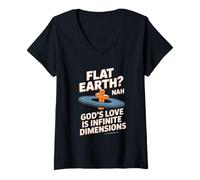 Womens Flat Earth Nah Gods Love is Infinite Dimensions Christian V-Neck T-Shirt