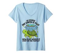 Women's Flat Earth Society Funny Conspiracy Theory Turtle Elephant V-Neck T-Shirt