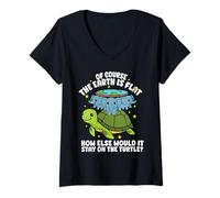Women's Flat Earth Society Funny Conspiracy Theory Turtle Elephant V-Neck T-Shirt