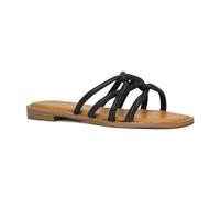 Women's Flat Embellished Slider Ladies Slip On Diamante Straps Casual Comfy Black Sandals Size 6