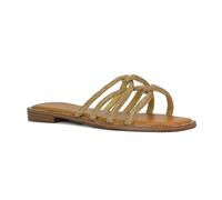 Women's Flat Embellished Slider Ladies Slip On Diamante Straps Casual Comfy Gold Sandals Size 4