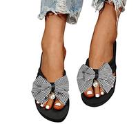 Women's Flat Flip Flops Sandals - Summer Flip Flops Sea Slippers with Fish Mouth Wide Plant Slipper Solid Color with Bow Shoes Lightweight Breathable Sandal for Holiday and Beach, grey, 8.5 UK
