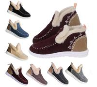 Women's Flat Fluffy Felt Ankle Boots,Round Toe Anti-Slip Warm Snow Booties,Suede Slipper Loafer Shoes with Fuzzy Plush Lining (Wine red, Adult, Women, 5, Numeric, UK Footwear Size System, Medium)