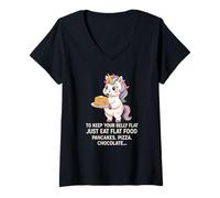 Womens Flat Food Unicorn Funny Pancake Pizza Chocolate Joke Art V-Neck T-Shirt