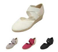 Women's Flat Heel Sandals, Summer Sandals, Comfortable Closed Front, Wedge Sandals, Platform Straw Sandals, Breathable Outdoor Sandals, Leisure Sandals with Elastic and Crossed Strap, gray, 2/2.5 UK