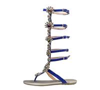 Womens Flat Knee High Gladiator Sandals Strappy Cut Out Open Toe Gladiator Sandals Flat Knee Boots,Open Toe Lace Up Summer Caged Gladiator Strappy Flat Sandals 5 d_Blue