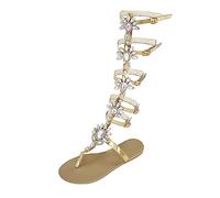 Womens Flat Knee High Gladiator Sandals Strappy Cut Out Open Toe Gladiator Sandals Flat Knee Boots,Open Toe Lace Up Summer Caged Gladiator Strappy Flat Sandals 5.5 d_Gold