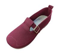 Women's Flat Knit Loafer for Mesh Hollow Round Toe Elastic Metal Strap Comfortable Trainers Soft Sole Breathable ffice Working Cute Slip-On Walking Driving Casual c (Red, 5)