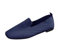 Womens Flat Leather Shoes Size 4 Mesh Flying Woven Large Size Flat Square Toe Knitted Solid Color Single Shoes Casual Shoes Leather Shoes Size 4.5 Womans (Blue, 7.5)