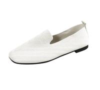 Womens Flat Leather Shoes Size 4 Mesh Flying Woven Large Size Flat Square Toe Knitted Solid Color Single Shoes Casual Shoes Leather Shoes Size 4.5 Womans (White, 6)