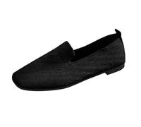 Womens Flat Leather Shoes Size 4 Mesh Flying Woven Large Size Flat Square Toe Knitted Solid Color Single Shoes Casual Shoes Leather Shoes Size 4.5 Womans (Black, 4.5)