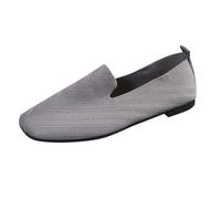 Womens Flat Leather Shoes Size 4 Mesh Flying Woven Large Size Flat Square Toe Knitted Solid Color Single Shoes Casual Shoes Leather Shoes Size 4.5 Womans (Grey, 7)