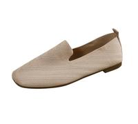 Womens Flat Leather Shoes Size 4 Mesh Flying Woven Large Size Flat Square Toe Knitted Solid Color Single Shoes Casual Shoes Leather Shoes Size 4.5 Womans (Khaki, 6.5)