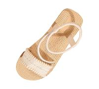 Women's Flat Linen Sandals Arch Support Lightweight Thong Slides Comfortable Ankle Strap Open Toe Beach Pool Sliders Slip-On Round Head Post Bohemian Slides Anti Slip Outdoor Roman Shoes Trendy Khaki