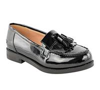 Womens Flat Loafers Casual Ladies Fringe Tassel Slip On Office Work School Pumps Comfort Smart Moccasins EIDE Extra Width Shoe Black Patent