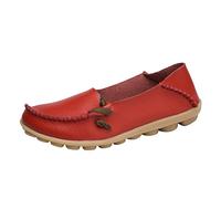Womens Flat Loafers Soft Leather Wide Fit Slip On Boat Pumps Square Toe Summer Autumn Outdoor Casual Fashion Shoes Comfort Lightweight Working Shoes Footwear