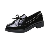 Womens Flat Loafers UK 6 Clearance Patent Loafer with Tassel Fringe Slip on Office Work School Pumps Comfort Smart Moccasins Black Footwear