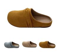 Womens Flat Mule Sandals Summer Clogs Suede Flat Slipper Round Toe Backless Slip on Loafer Shoes Indoor and Outdoor Comfy Closed Toe Lady Fashion Office Travel Dress Boat Shoes Khaki