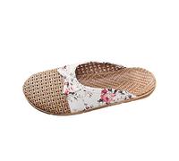 Women's Flat Mules Straw Closed-Toe Flip Flop House Slip on Bath Spa Summer Bamboo Slippers Indoor Oudoor Shoes UK Size 5.5 White