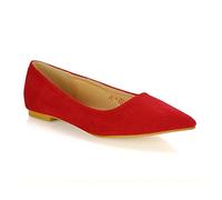 Womens Flat Pointed Toe Shoes Ladies Ballet Red Faux Suede Slip On Pumps