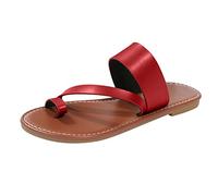 Women's Flat PU Leather Thong Sandals Summer Elegant 37-42 EU, red, 5 UK