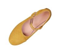 Womens Flat Pumps Dolly Dollie Ballet Ballerina Ladies Work Smart Office Back to School Formal Comfort Round Toe Slip On Flats Shoes with Buckle Strap Wide Fit Yellow