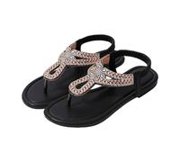 Women's Flat Rhinestone Sandals Summer Sparkly Thong Beach Holiday Shoes Elastic Ankle Strap Casual Open Toe Flip Flops for Ladies Gold
