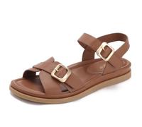 Women's Flat Sandals 3cm Soft TPR Sole Cross-Strap Buckle Shoes & Open Toe Slingbacks for Daily Streetwear & Travel Comfort PU,Brown,5 UK