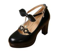 Women's Flat Sandals and Wedge Heel for Women, Embellished with a Bride and Flowers, Leather with High Heels, Bohemia Sandals Pearl Leather Shoes Sandal Woman Amortized, Black, 6.5 UK