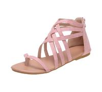 Women's Flat Sandals Casual Stylish Thong Sandals Solid Color Lightweight Back Zipper Comfortable Wide Fit Gladiator Sandal Summer Outdoor