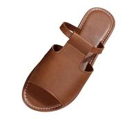 Women's Flat Sandals, Closed Front Slippers, Flat Clogs, Slides for Women, PU Leather Leisure Slippers, Close Toe Breathable Beach Shoes, Lightweight Slippers, brown, 5 UK