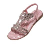 Women's Flat Sandals Comfortable Elegant - Bohemian Sandals for Women Summer Comfortable Slip On Shoes Open Sandals with Glitter Lightweight Slingback Casual Sandal for Beach, Pink, 9.5 UK