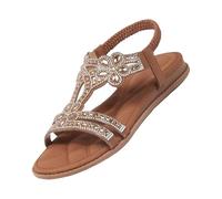 Women's Flat Sandals Comfortable Elegant - Bohemian Sandals for Women Summer Comfortable Slip On Shoes Open Sandals with Glitter Lightweight Slingback Casual Sandal for Beach, Coffee, 4 UK