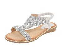 Women's Flat Sandals Comfy Chunky Shoes Ankle Strap Sandal Open Toe Rhinestone Beach Flip Flops Casual Bohemian Walking Slippers Ladies Soft Sparkly Platform Sandals
