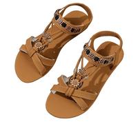 Women's Flat Sandals, Elegant, Large Sizes, Rhinestone, Bohemia, Soft Soles, Summer Shoes, Elastic Band, Slingback, Elegant, Beautiful, Girls' Beach Shoes, Sandals, brown, 9 UK