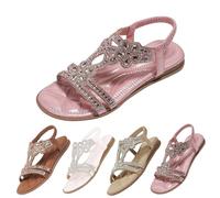 Women's Flat Sandals, Elegant Sandals, Summer Strappy Sandals, With Rhinestones, Glitter Beach Sandals, Bohemian Summer Sandals, Comfortable Roman Sandals, For Beach Holidays, khaki, 8.5 UK