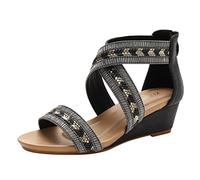 Womens Flat Sandals Fashion Spring Summer Women Mid Heel Back Zipper Open Toe Breathable And Comfortable Coloured Roman Sparkly Comfy For Uk Ladies' Ladies Walking Sandal Wide Fit Black 5