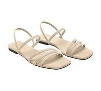 Women's Flat Sandals Gladiator Sandals Comfort Chic Suede Thin Strap Open Summer Shoes Open Square Toe Elastic Back Strap | Summer Beach Holiday Home Outdoor Going Out, 01 Khaki, 7 UK