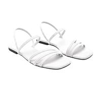 Women's Flat Sandals Gladiator Sandals Comfort Chic Suede Thin Strap Open Summer Shoes Open Square Toe Elastic Back Strap | Summer Beach Holiday Home Outdoor Going Out, 01 White1, 8 UK
