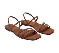 Women's Flat Sandals Gladiator Sandals Comfort Chic Suede Thin Strap Open Summer Shoes Open Square Toe Elastic Back Strap | Summer Beach Holiday Home Outdoor Going Out, 01 Brown, 9 UK