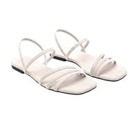 Women's Flat Sandals Gladiator Sandals Comfort Chic Suede Thin Strap Open Summer Shoes Open Square Toe Elastic Back Strap | Summer Beach Holiday Home Outdoor Going Out, 01 White2, 4 UK