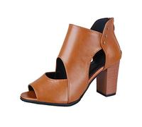 Women'S Flat Sandals Ladies Fashion Solid Color Open Toe Back Zip Chunky High Heel Sandals