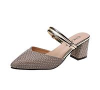 Womens Flat Sandals Ladies Fashion Summer Solid Color Sequin Pointed Thick High Heeled Casual Sandals