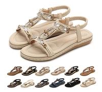 Womens Flat Sandals, Ladies Summer Beach Sandals Wedge Slides Outdoor Anti Slip Walking Shoes Comfy Elastic Slingback Pool Flip Flops Clip Toe T-Bar Slip On Slippers Wide Fit (45-Beige,6)